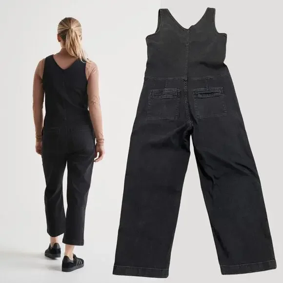 DUER Performance Denim Jumpsuit M | Aged Black Zip-Front Utility One-Pc Sold Out - Picture 2 of 7